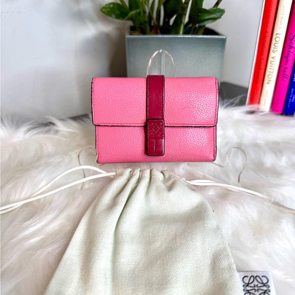 Loewe Grained Calfskin Small Wallet Wild Rose Raspberry